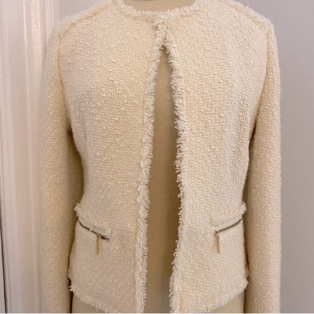 NWT Ted Baker Cream Boucle Fringe Jacket